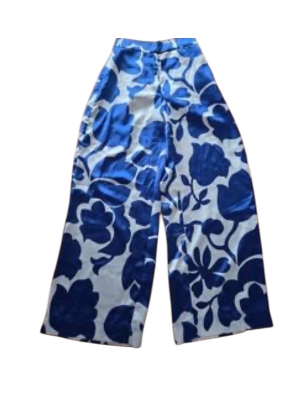 House of Harlow Blue White Wide Leg Satin Trouser Pants Size Large High Rise - Picture 2 of 7